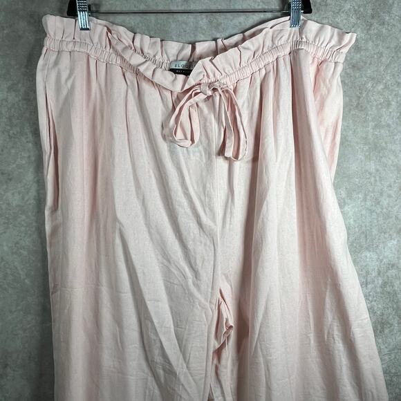Eloquii Elements Paperbag Pants Womens Size 22 Pink Linen Blend High Waisted NEW - Picture 2 of 12
